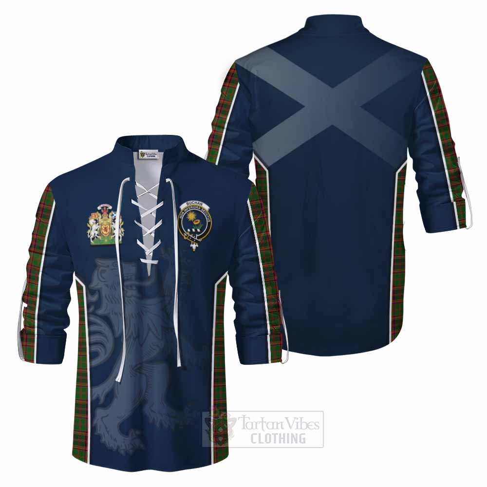 Tartan Vibes Clothing Buchan Tartan Ghillie Kilt Shirt with Family Crest and Lion Rampant Vibes Sport Style