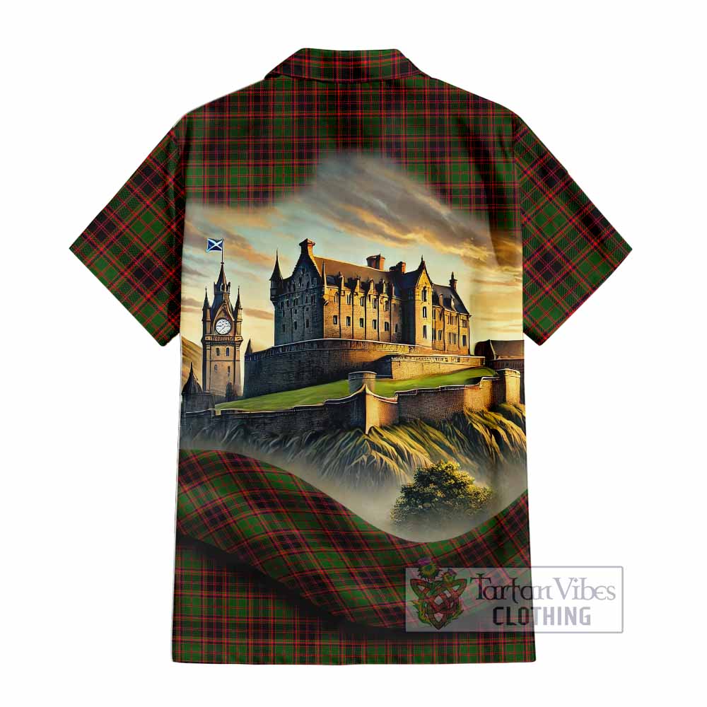 Tartan Vibes Clothing Buchan Tartan Family Crest Short Sleeve Button Shirt with Scottish Ancient Castle Style