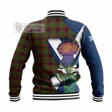 Tartan Vibes Clothing Buchan Tartan Family Crest Baseball Jacket Scottish Thistle Celtic Inspired