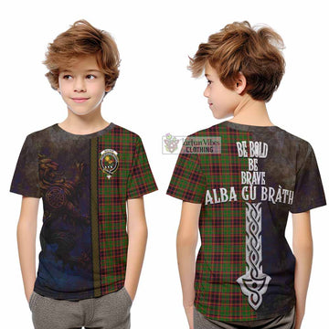 Buchan Tartan Family Crest Kid T-Shirt Alba Gu Brath Be Brave Lion Ancient Style