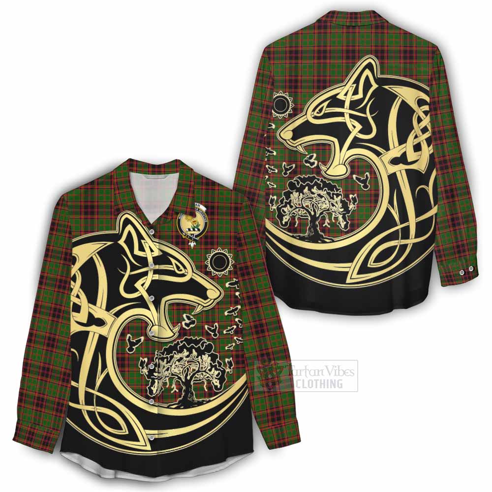 Tartan Vibes Clothing Buchan Tartan Women's Casual Shirt with Family Crest Celtic Wolf Style