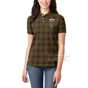 Tartan Vibes Clothing Buchan Tartan Women's Polo Shirt with Family Crest and Bearded Skull Holding Bottles of Whiskey