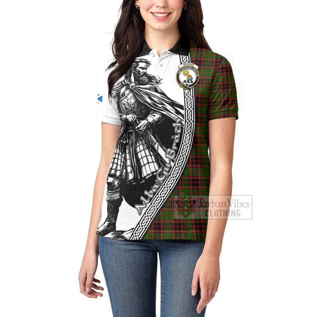 Tartan Vibes Clothing Buchan Tartan Clan Crest Women's Polo Shirt with Highlander Warrior Celtic Style