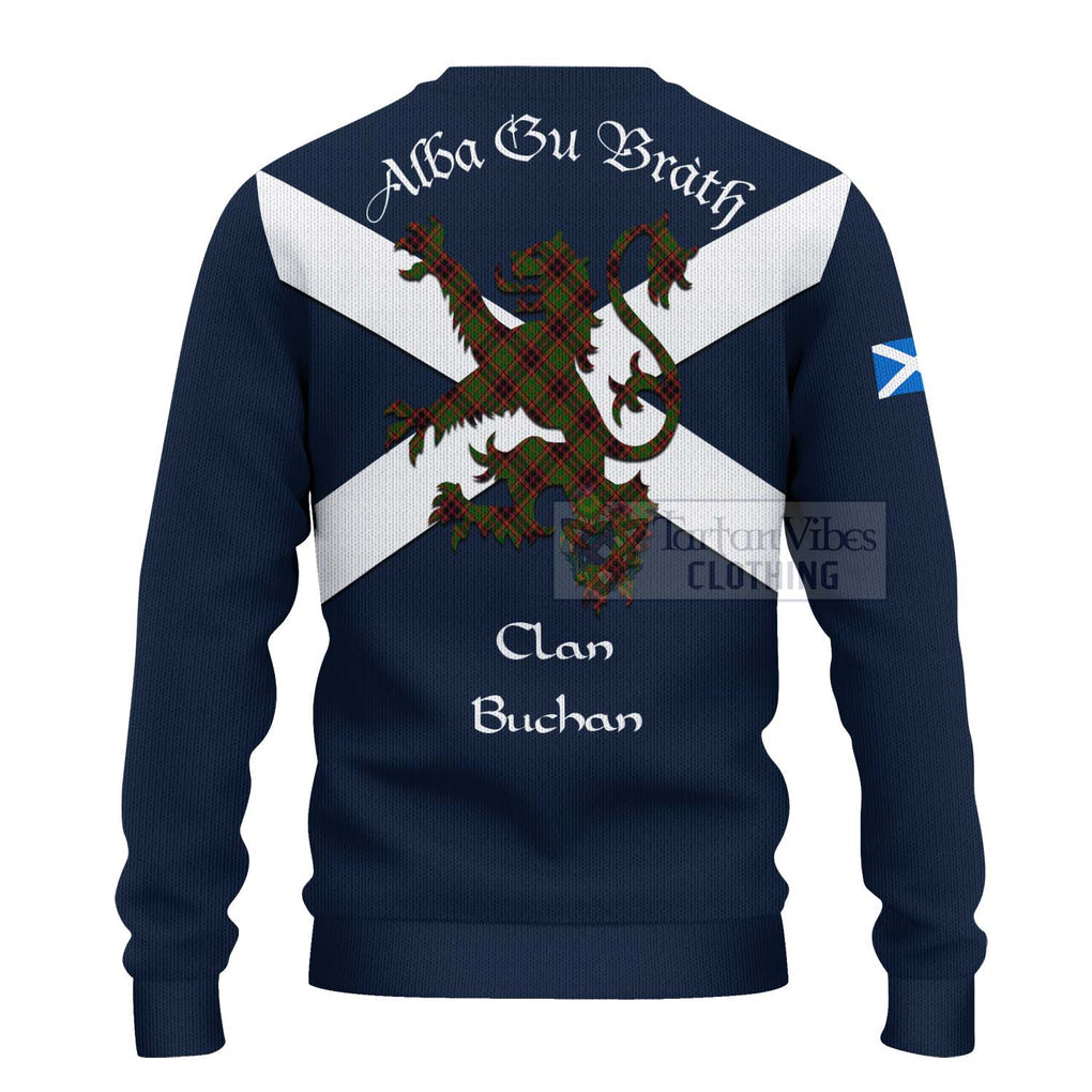 Tartan Vibes Clothing Buchan Tartan Lion Rampant Knitted Sweater – Proudly Display Your Heritage with Alba Gu Brath and Clan Name