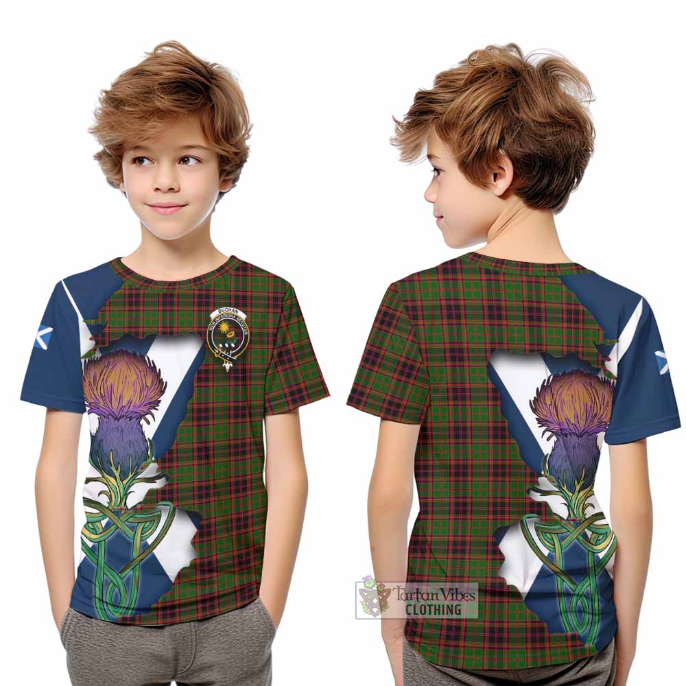 Tartan Vibes Clothing Buchan Tartan Family Crest Kid T-Shirt Scottish Thistle Celtic Inspired