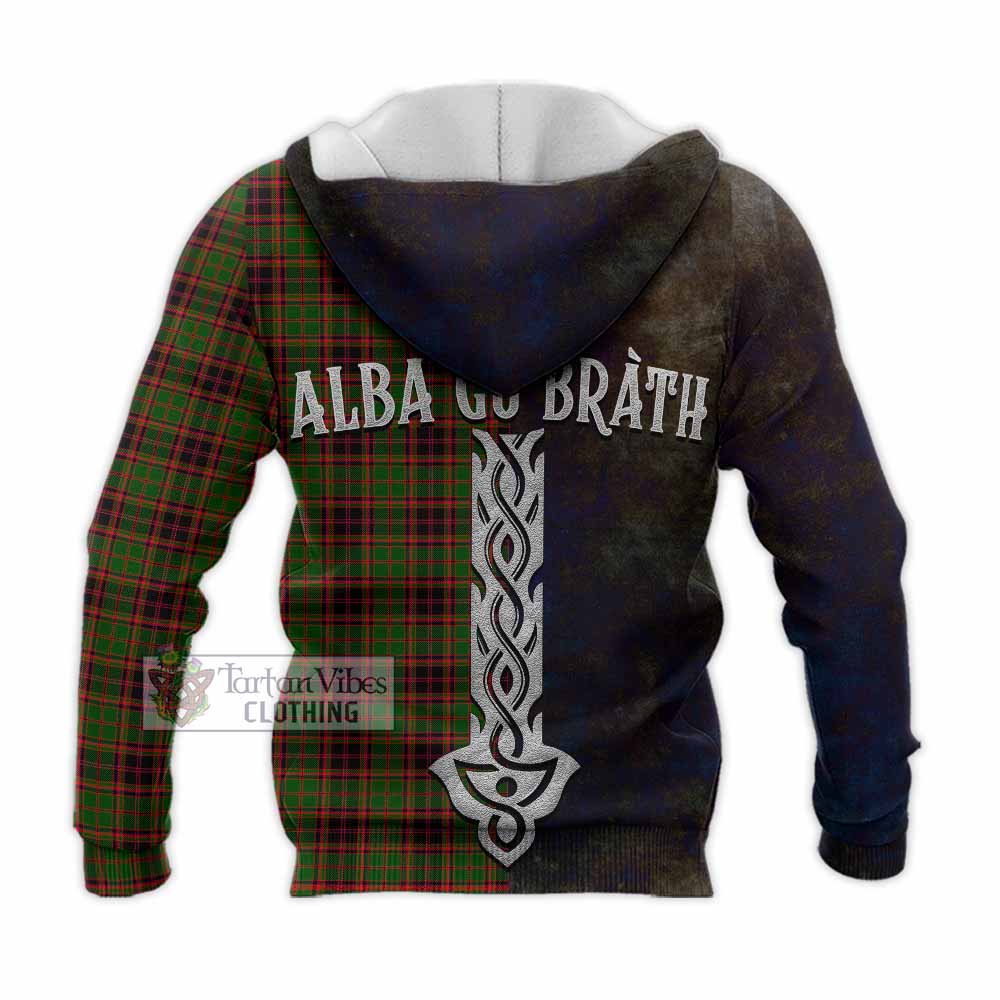 Tartan Vibes Clothing Buchan Tartan Family Crest Knitted Hoodie Alba Gu Brath Be Brave Lion Ancient Style
