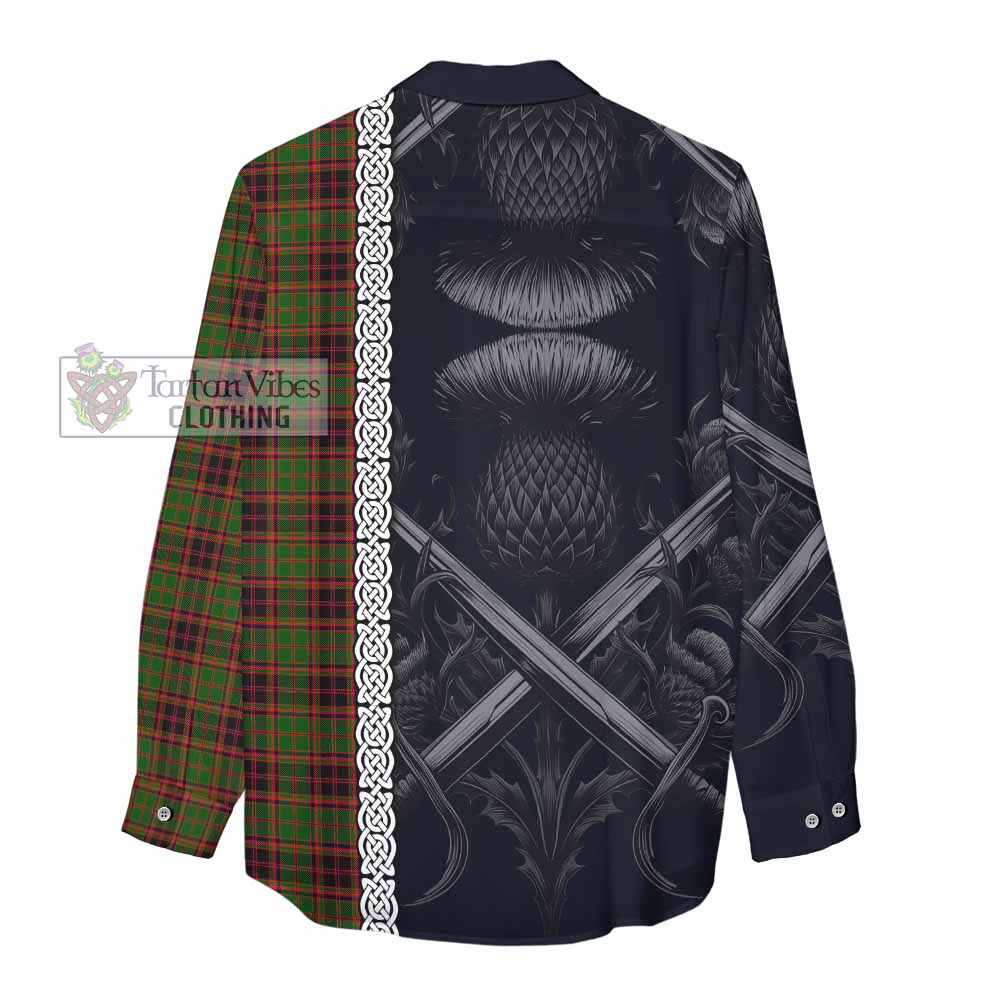 Tartan Vibes Clothing Buchan Tartan Women's Casual Shirt with Family Crest Cross Sword Thistle Celtic Vibes