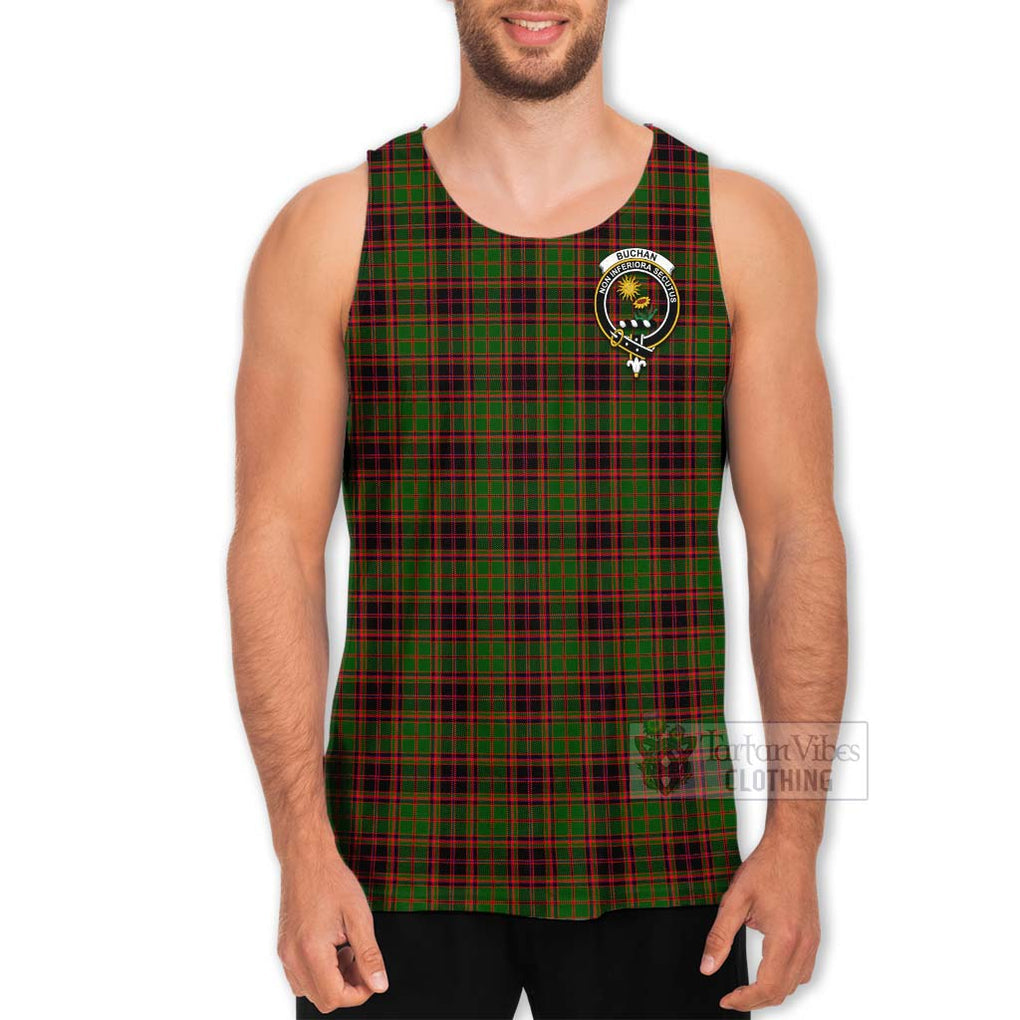 Tartan Vibes Clothing Buchan Tartan Men's Tank Top with Family Crest and Bearded Skull Holding Bottles of Whiskey