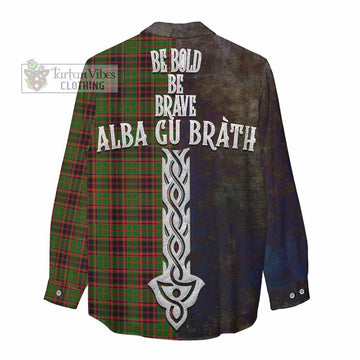 Tartan Vibes Clothing Buchan Tartan Family Crest Women's Casual Shirt Alba Gu Brath Be Brave Lion Ancient Style