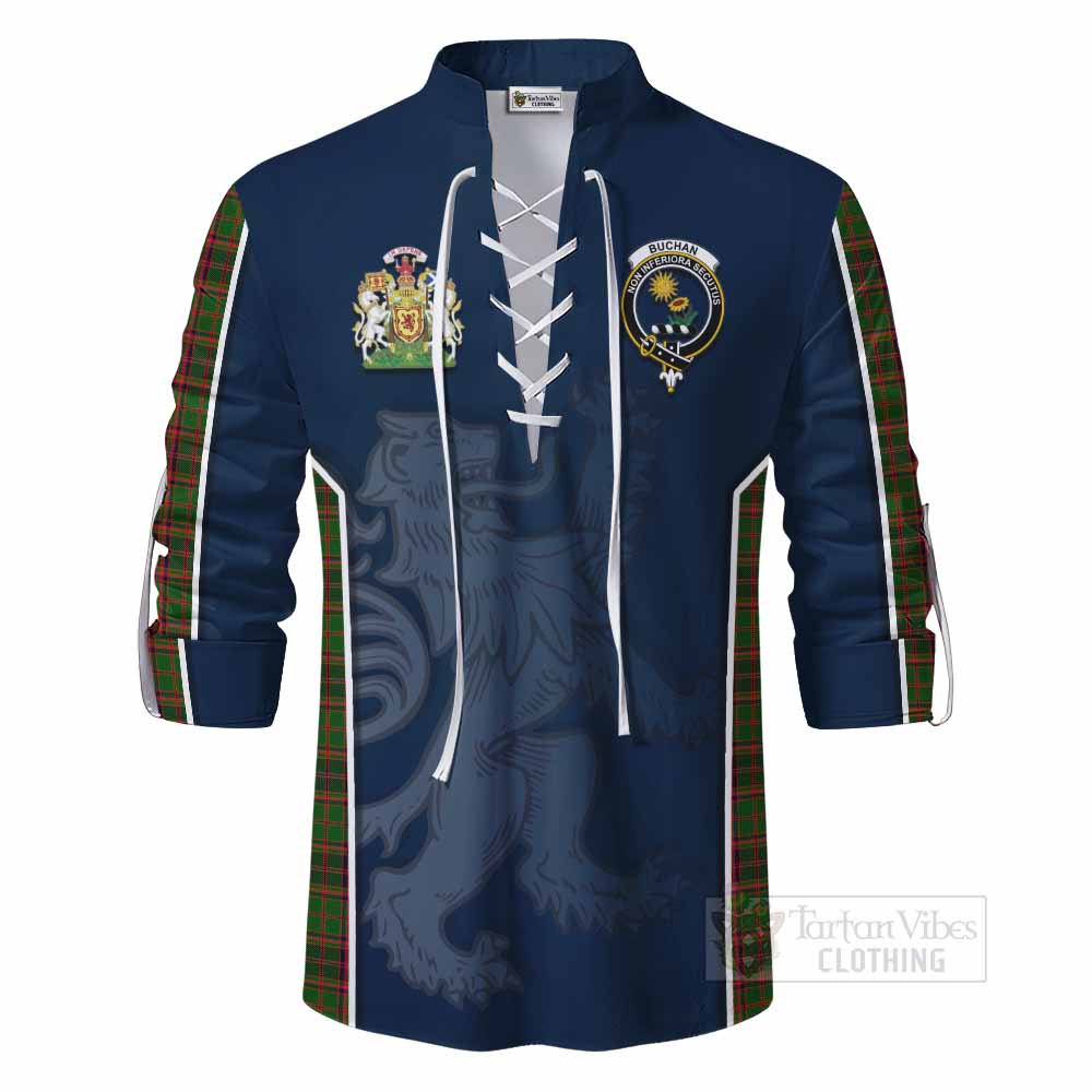 Tartan Vibes Clothing Buchan Tartan Ghillie Kilt Shirt with Family Crest and Lion Rampant Vibes Sport Style