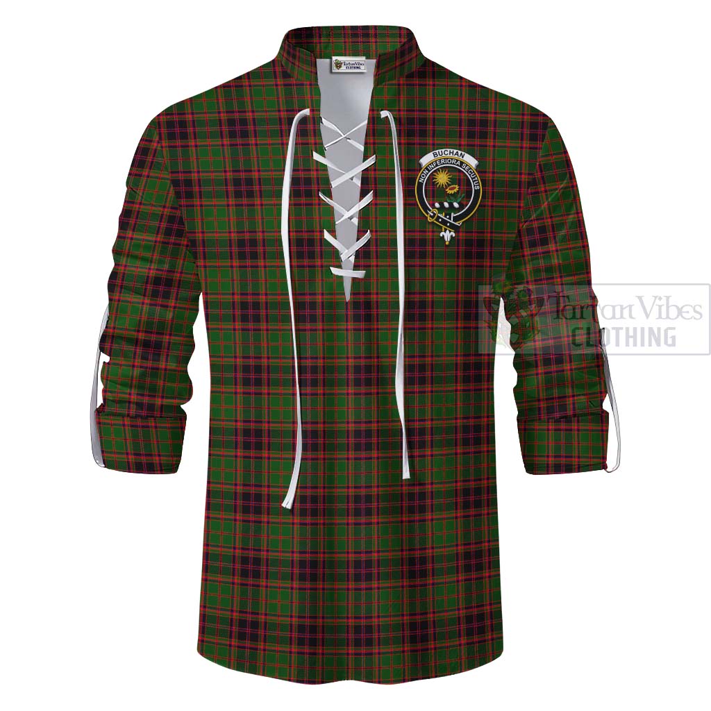 Tartan Vibes Clothing Buchan Tartan Ghillie Kilt Shirt with Family Crest Celtic Skull Style