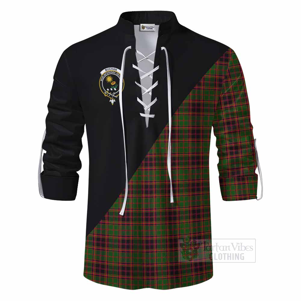 Tartan Vibes Clothing Buchan Tartan Ghillie Kilt Shirt with Family Crest and Military Logo Style