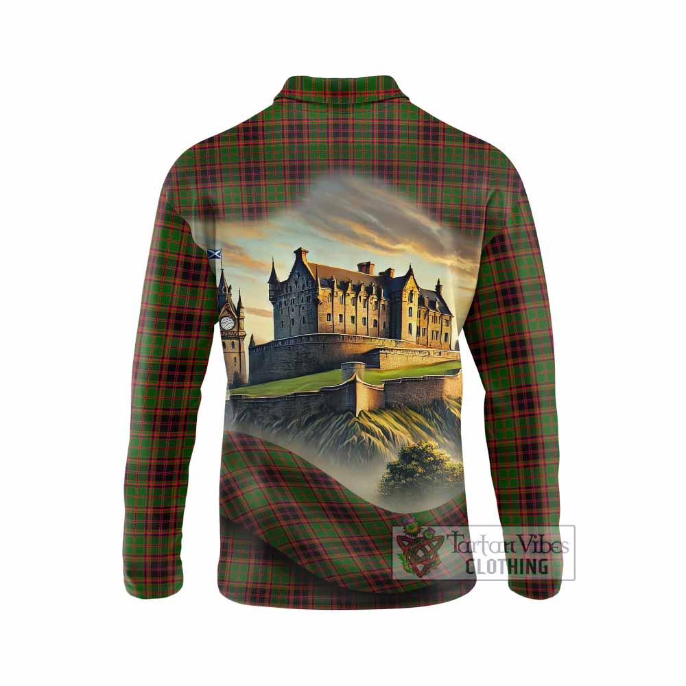 Tartan Vibes Clothing Buchan Tartan Family Crest Long Sleeve Polo Shirt with Scottish Ancient Castle Style