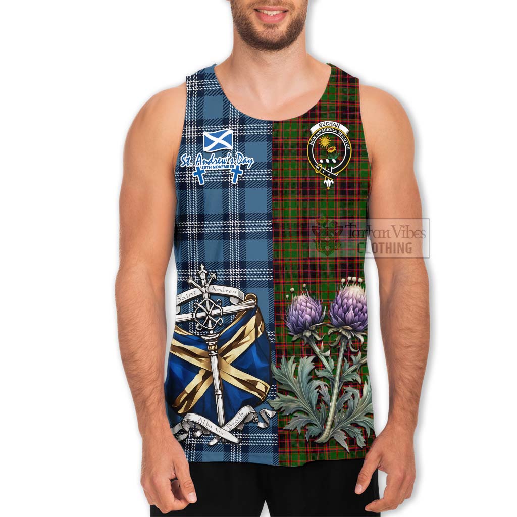 Tartan Vibes Clothing Buchan Tartan Men's Tank Top Happy St. Andrew's Day Half Tartan Style