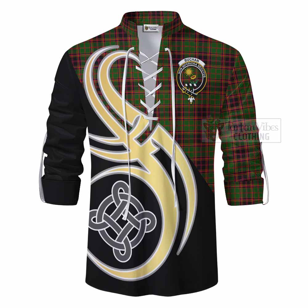 Tartan Vibes Clothing Buchan Tartan Ghillie Kilt Shirt with Family Crest and Celtic Symbol Style