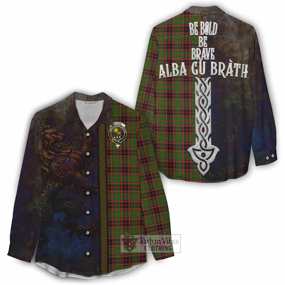 Tartan Vibes Clothing Buchan Tartan Family Crest Women's Casual Shirt Alba Gu Brath Be Brave Lion Ancient Style