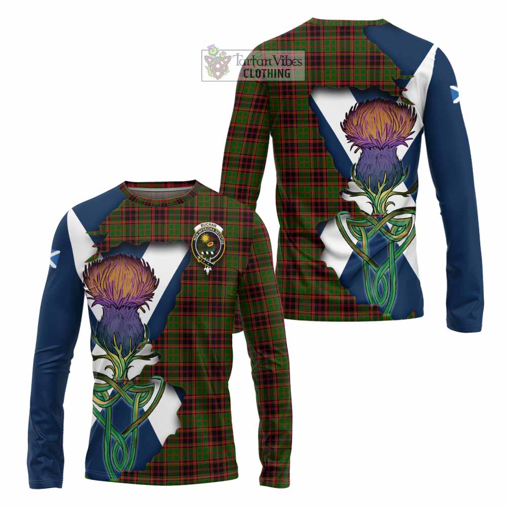 Tartan Vibes Clothing Buchan Tartan Family Crest Long Sleeve T-Shirt Scottish Thistle Celtic Inspired