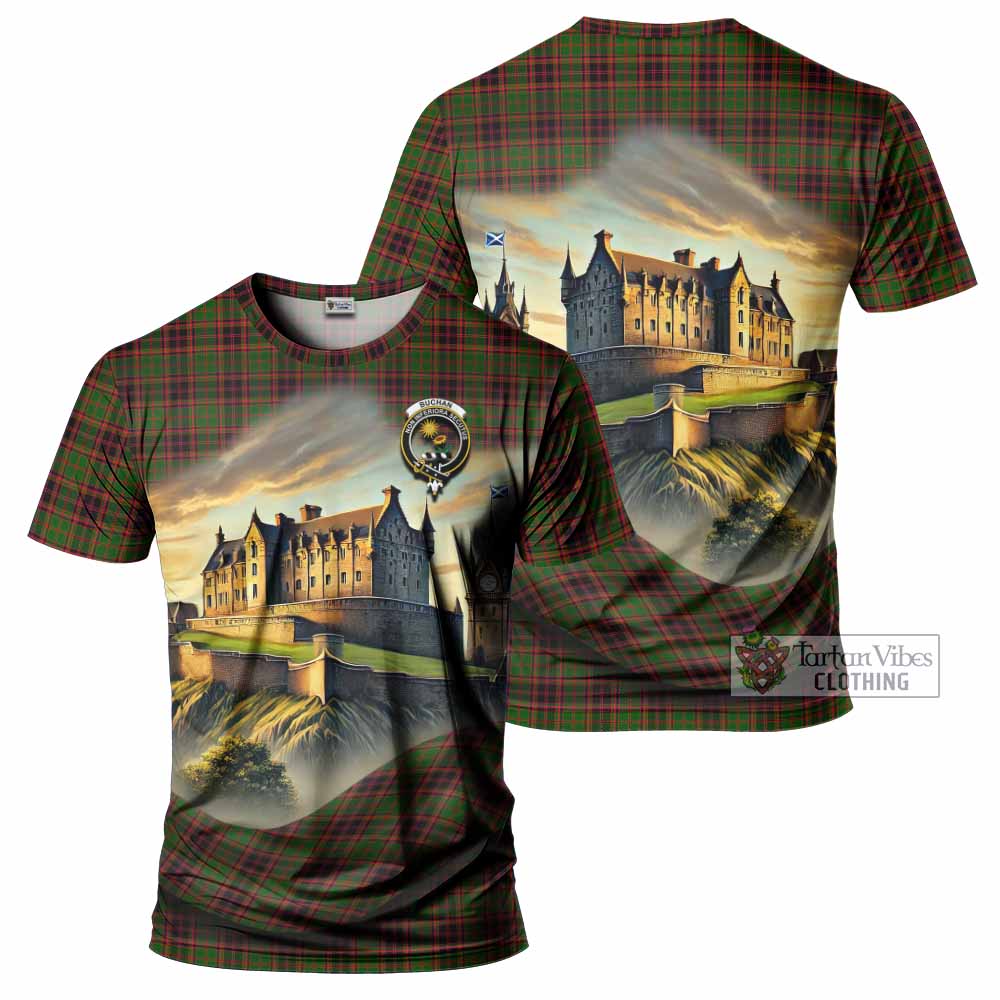 Tartan Vibes Clothing Buchan Tartan Family Crest T-Shirt with Scottish Ancient Castle Stype