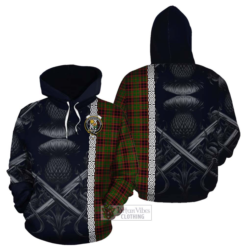 Tartan Vibes Clothing Buchan Tartan Cotton Hoodie with Family Crest Cross Sword Thistle Celtic Vibes