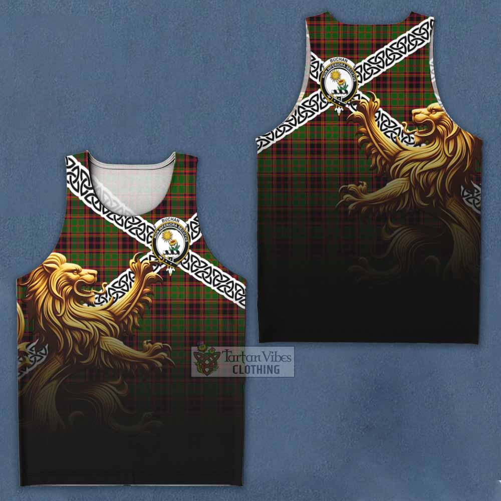 Tartan Vibes Clothing Buchan Crest Tartan Men's Tank Top with Golden Lion Emblem Celtic Style