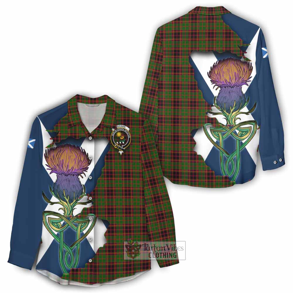 Tartan Vibes Clothing Buchan Tartan Family Crest Women's Casual Shirt Scottish Thistle Celtic Inspired
