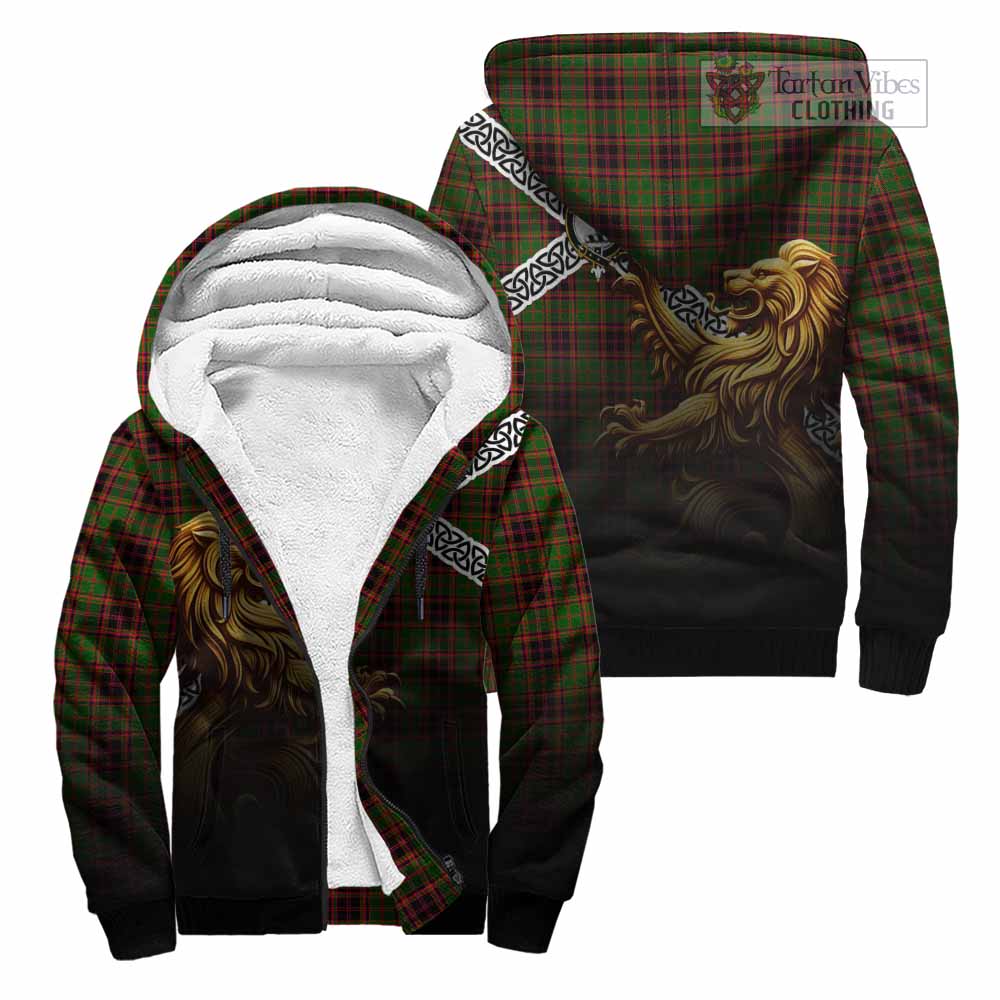 Tartan Vibes Clothing Buchan Crest Tartan Sherpa Hoodie with Golden Lion Emblem Celtic Style