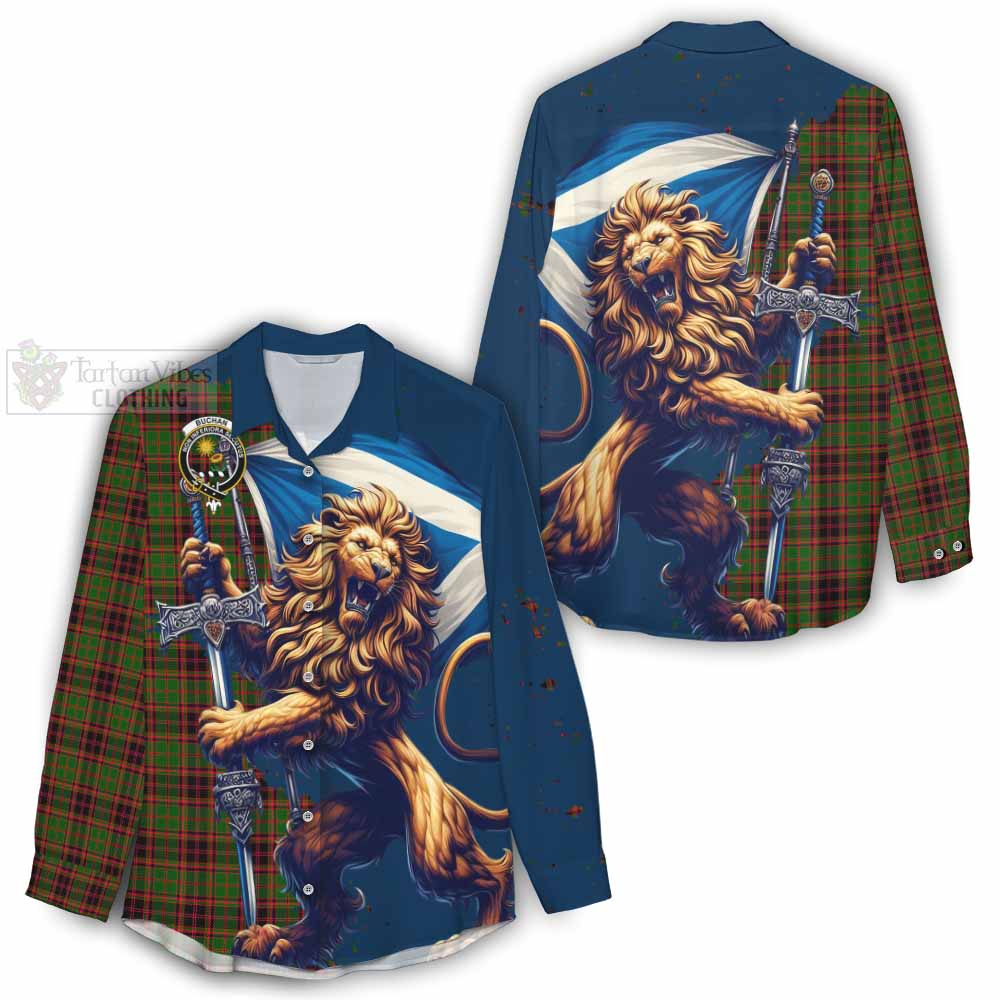 Tartan Vibes Clothing Buchan Tartan Family Crest Women's Casual Shirt with Scottish Majestic Lion