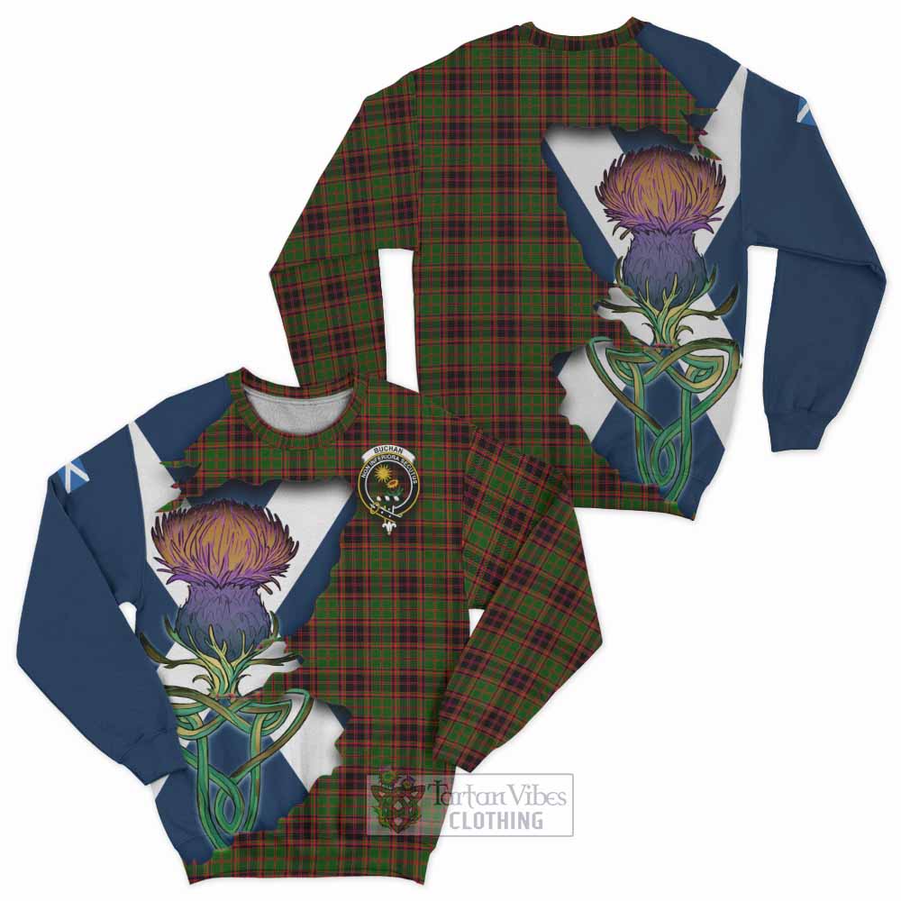 Tartan Vibes Clothing Buchan Tartan Family Crest Sweatshirt Scottish Thistle Celtic Inspired