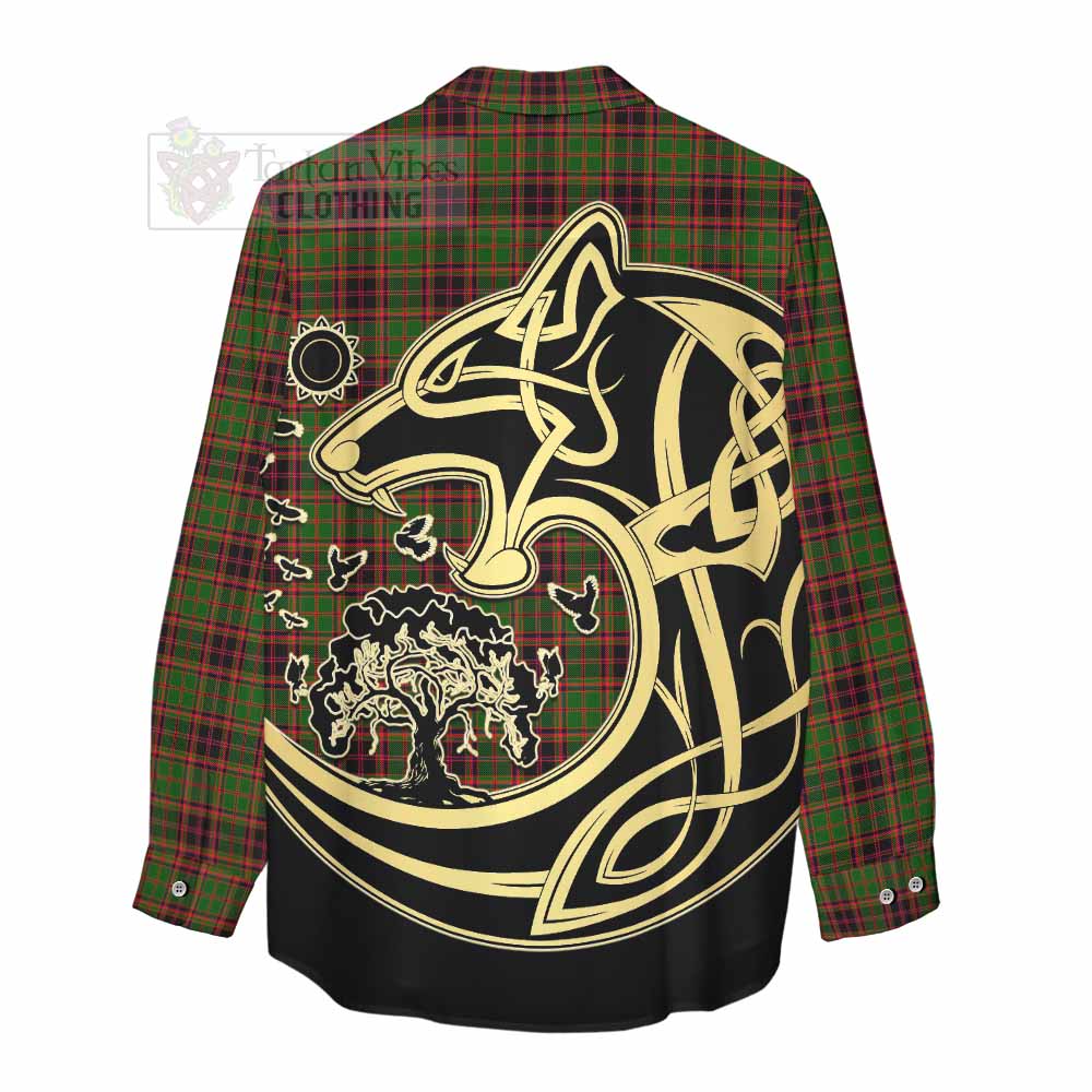 Tartan Vibes Clothing Buchan Tartan Women's Casual Shirt with Family Crest Celtic Wolf Style