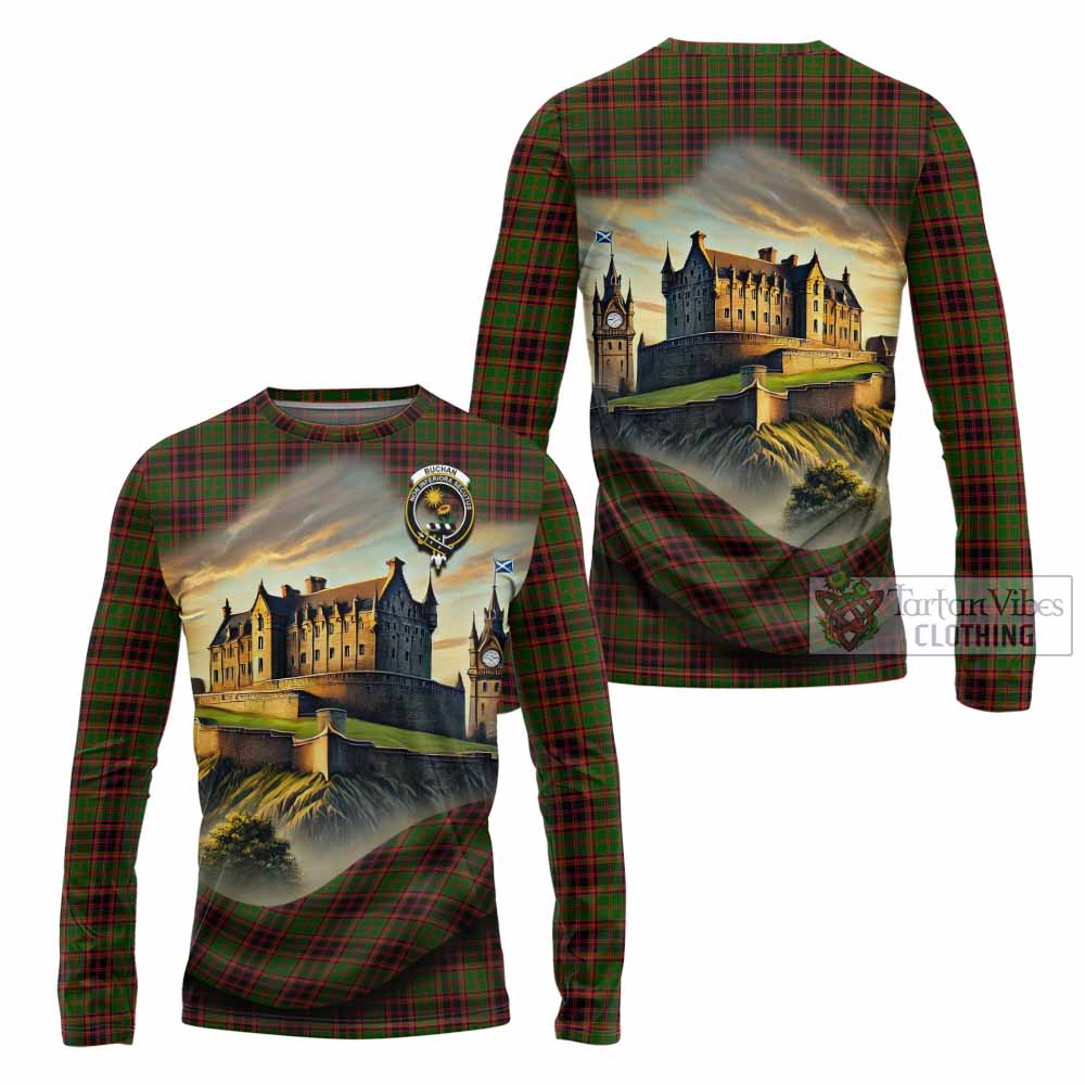 Tartan Vibes Clothing Buchan Tartan Family Crest Long Sleeve T-Shirt with Scottish Ancient Castle Style