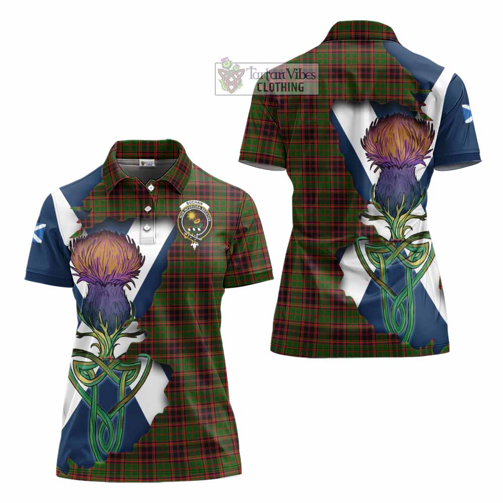 Tartan Vibes Clothing Buchan Tartan Family Crest Women's Polo Shirt Scottish Thistle Celtic Inspired
