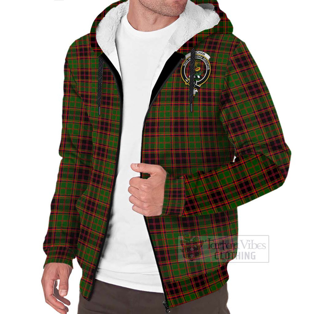 Tartan Vibes Clothing Buchan Tartan Sherpa Hoodie with Family Crest and Bearded Skull Holding Bottles of Whiskey