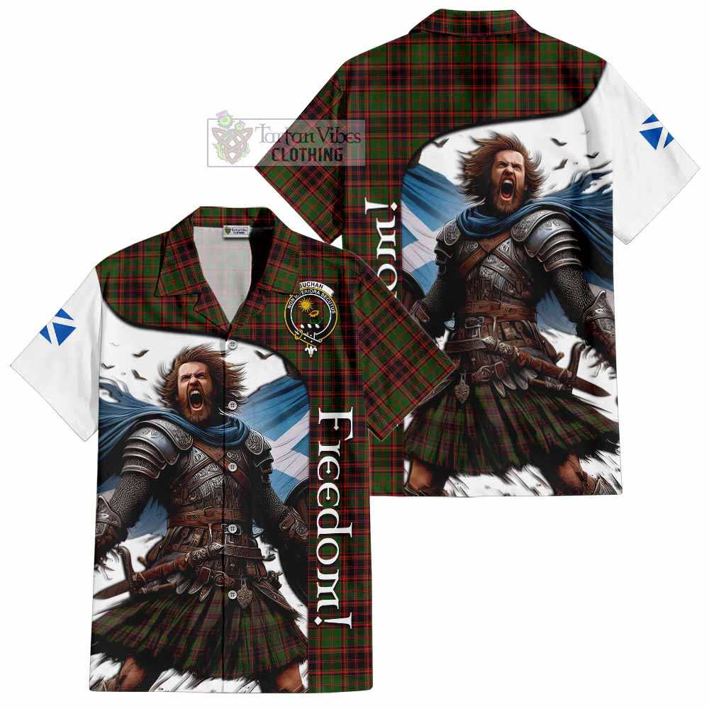 Tartan Vibes Clothing Buchan Crest Tartan Short Sleeve Button Shirt Inspired by the Freedom of Scottish Warrior