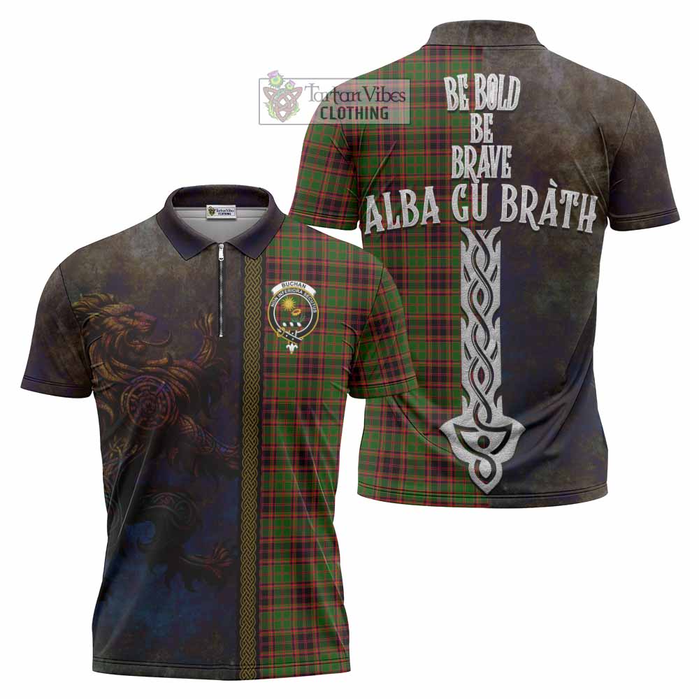 Tartan Vibes Clothing Buchan Tartan Family Crest Zipper Polo Shirt Alba Gu Brath Be Brave Lion Ancient Style