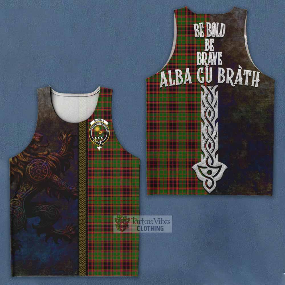 Tartan Vibes Clothing Buchan Tartan Family Crest Men's Tank Top Alba Gu Brath Be Brave Lion Ancient Style