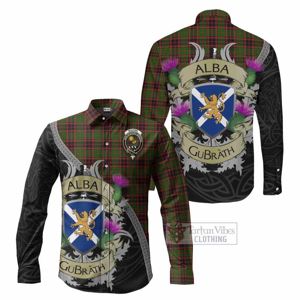 Tartan Vibes Clothing Buchan Tartan Family Crest Long Sleeve Button Shirt Lion Rampant Royal Thistle Shield Celtic Inspired