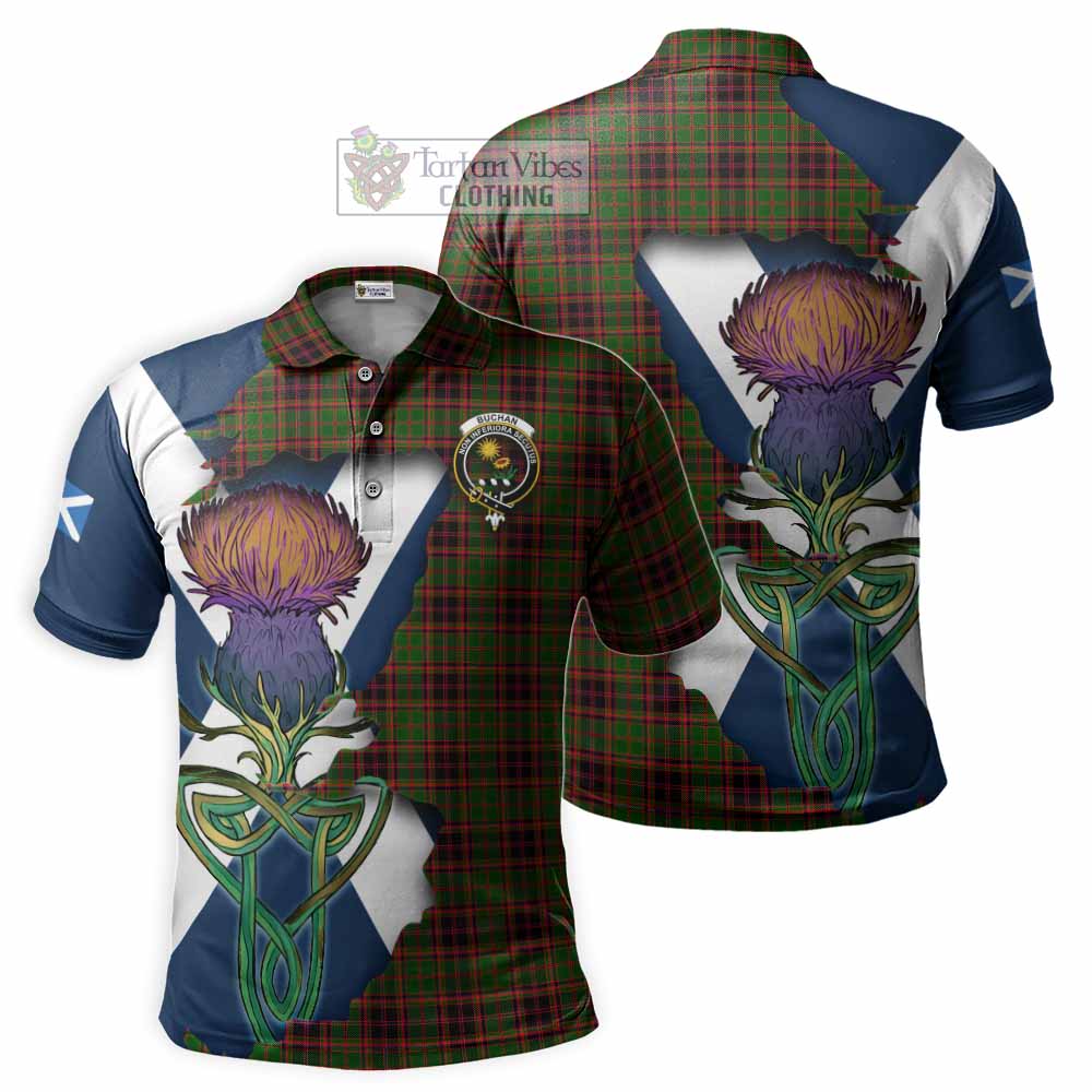 Tartan Vibes Clothing Buchan Tartan Family Crest Polo Shirt Scottish Thistle Celtic Inspired