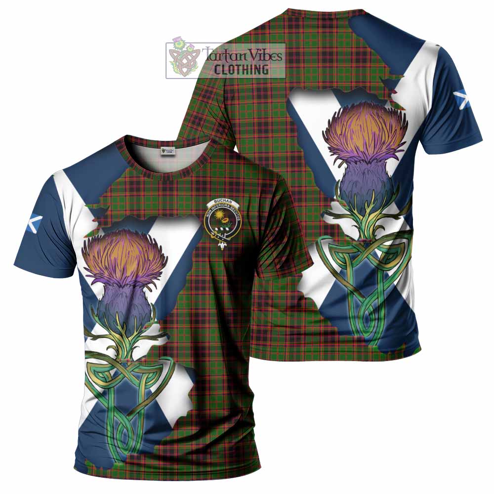 Tartan Vibes Clothing Buchan Tartan Family Crest T-Shirt Scottish Thistle Celtic Inspired
