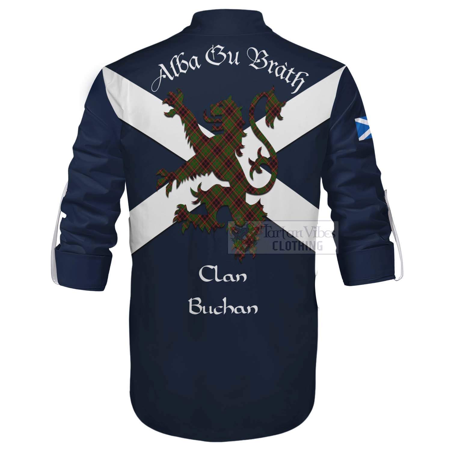 Tartan Vibes Clothing Buchan Tartan Lion Rampant Ghillie Kilt Shirt Proudly Display Your Heritage with Alba Gu Brath and Clan Name