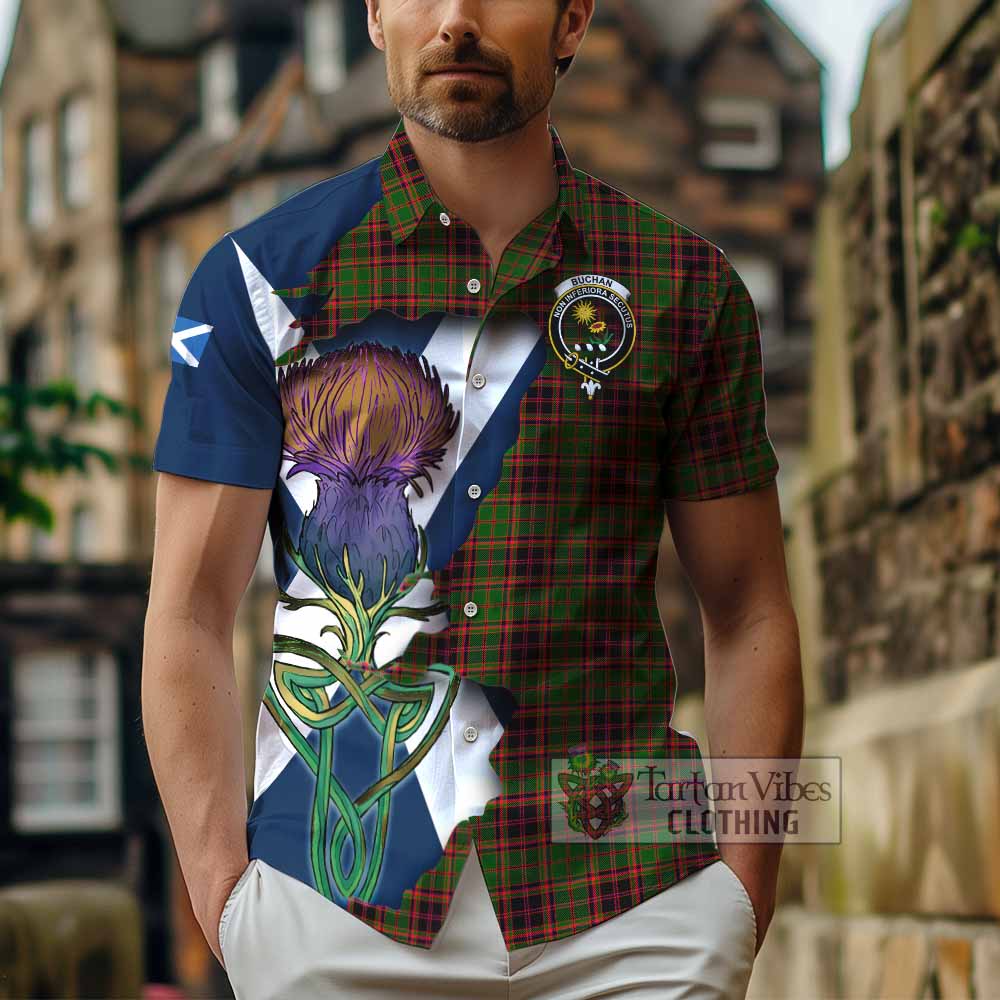 Tartan Vibes Clothing Buchan Tartan Family Crest Short Sleeve Button Shirt Scottish Thistle Celtic Inspired
