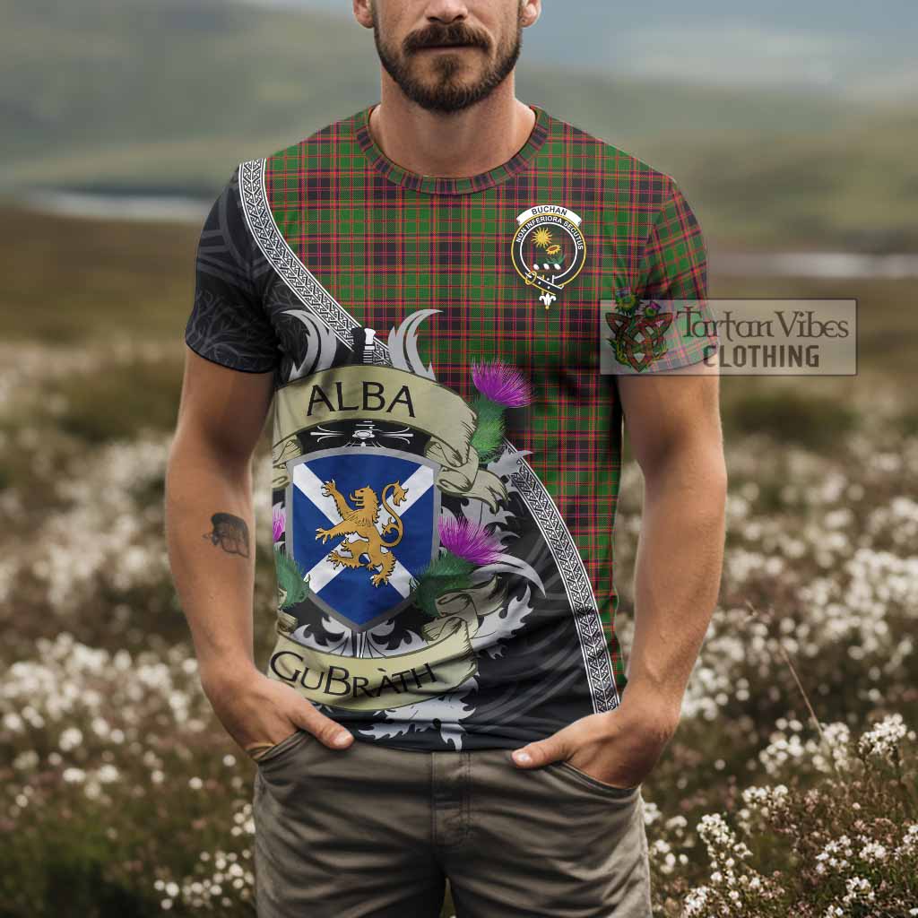 Tartan Vibes Clothing Buchan Tartan Family Crest T-Shirt Lion Rampant Royal Thistle Shield Celtic Inspired
