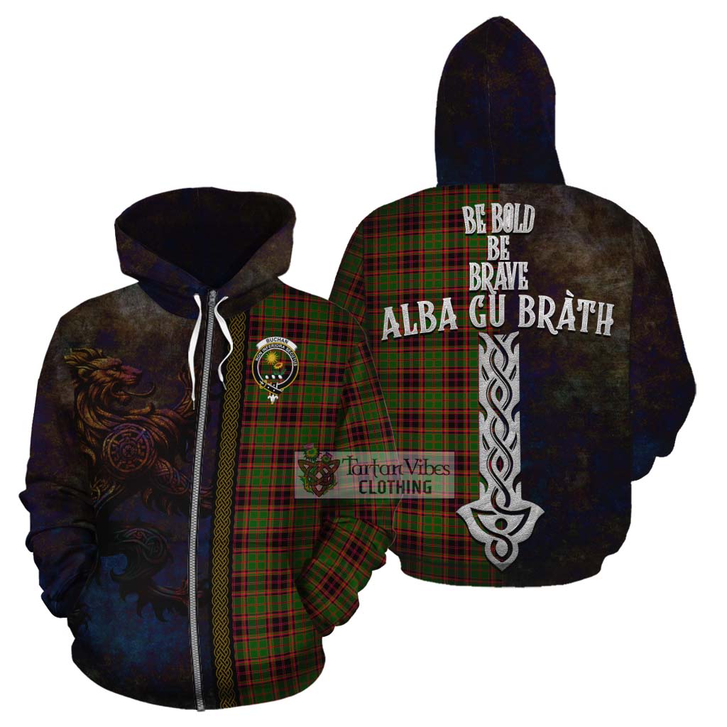 Tartan Vibes Clothing Buchan Tartan Family Crest Cotton Hoodie Alba Gu Brath Be Brave Lion Ancient Style
