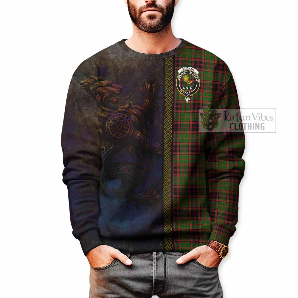 Tartan Vibes Clothing Buchan Tartan Family Crest Sweatshirt Alba Gu Brath Be Brave Lion Ancient Style