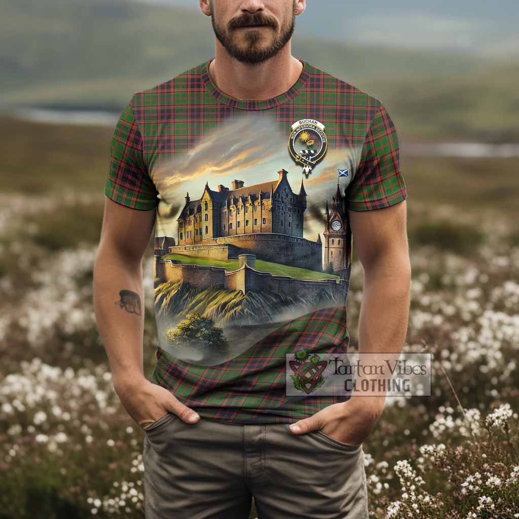 Tartan Vibes Clothing Buchan Tartan Family Crest T-Shirt with Scottish Ancient Castle Stype