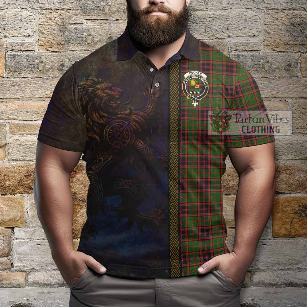 Tartan Vibes Clothing Buchan Tartan Family Crest Polo Shirt Alba Gu Brath Be Brave Lion Ancient Style