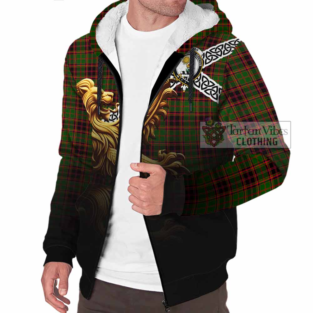 Tartan Vibes Clothing Buchan Crest Tartan Sherpa Hoodie with Golden Lion Emblem Celtic Style