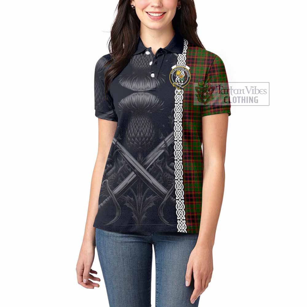 Tartan Vibes Clothing Buchan Tartan Women's Polo Shirt with Family Crest Cross Sword Thistle Celtic Vibes