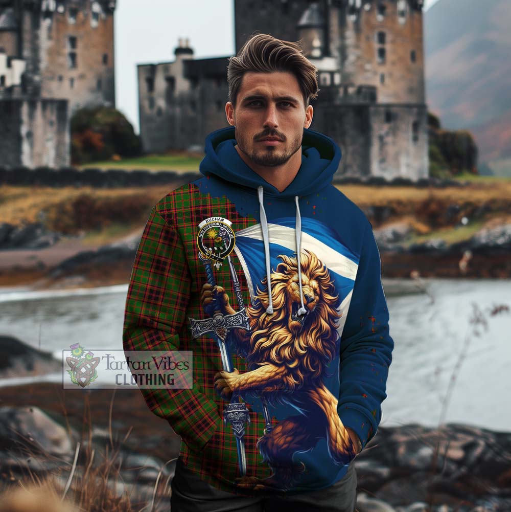 Tartan Vibes Clothing Buchan Tartan Family Crest Cotton Hoodie with Scottish Majestic Lion