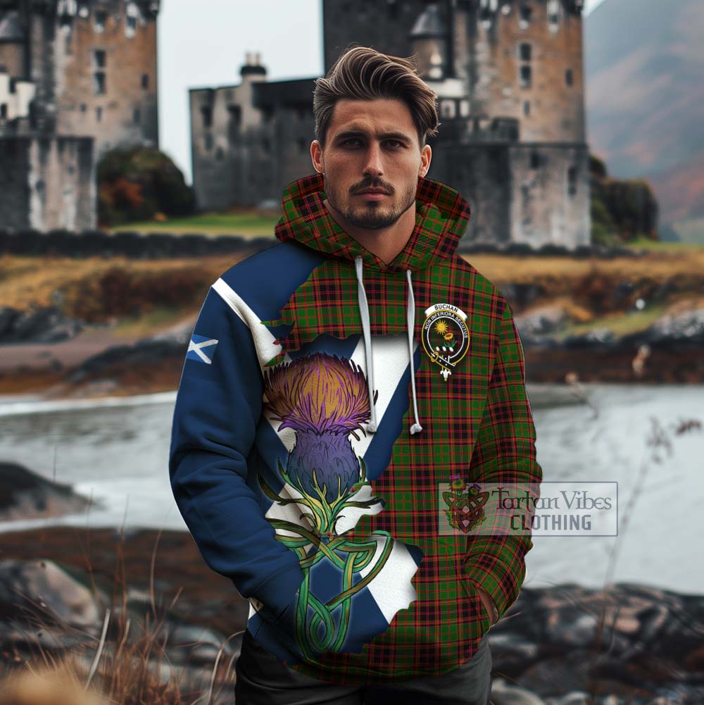 Tartan Vibes Clothing Buchan Tartan Family Crest Cotton Hoodie Scottish Thistle Celtic Inspired