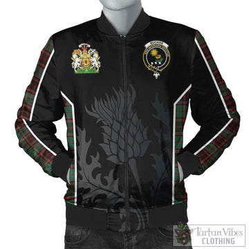 Buchan Ancient Tartan Bomber Jacket with Family Crest and Scottish Thistle Vibes Sport Style